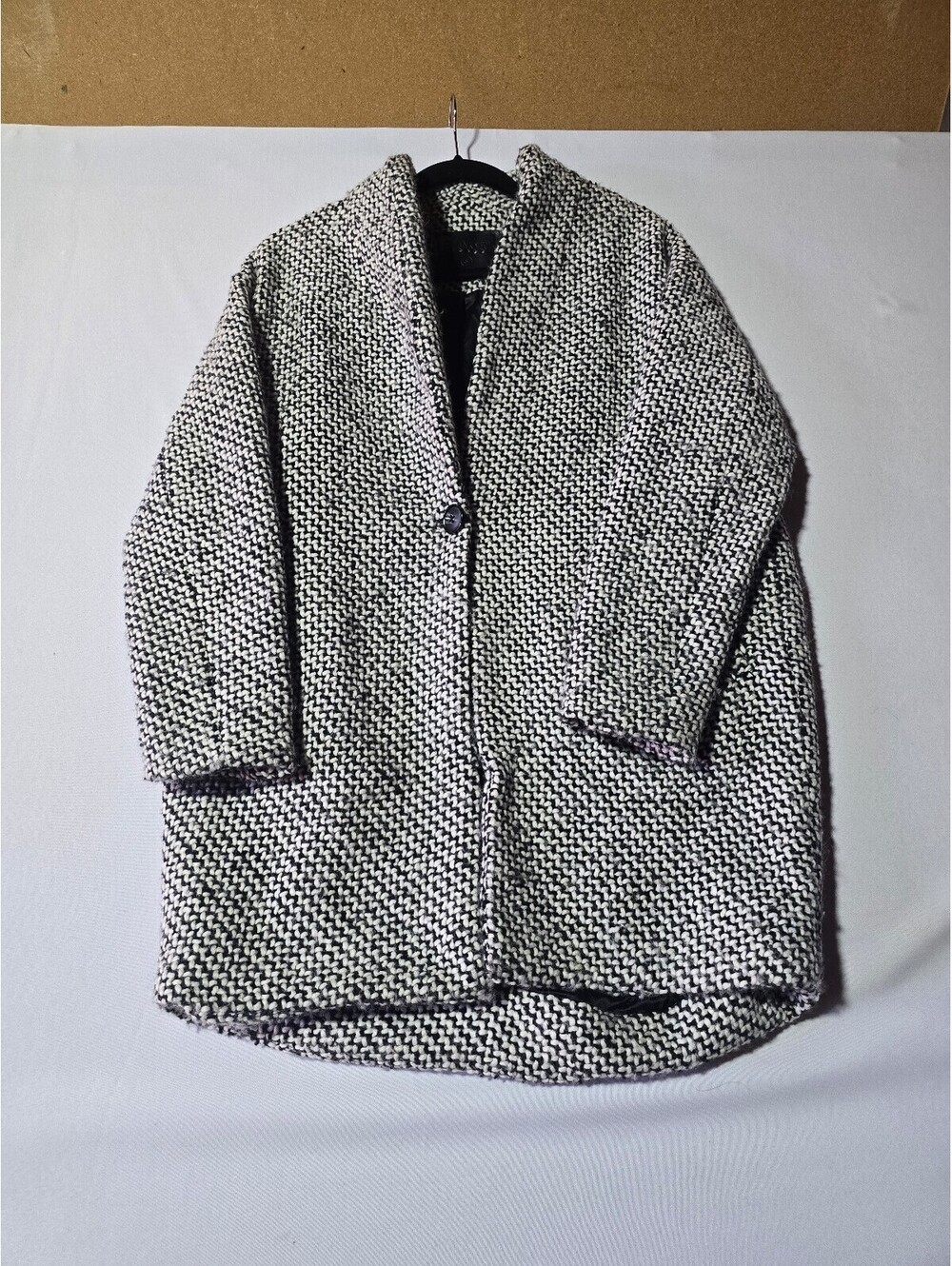 BLANKNYC Say Anything Black White Textured Tweed Cocoon Coat Jacket Small EUC